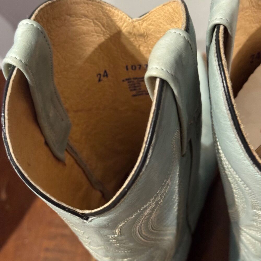 Rio Grande Leather Cowboy Girl Boots Women Sz 7 Light Blue Pointed Toe Slip-On - Picture 12 of 15